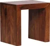 A dark brown wooden side table with a modern, block-like design. Voir les images du produit