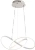 A white LED pendant light with a modern, abstract design, suspended from a white ceiling mount by thin wires. Produktbild-Vorschau