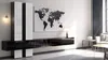 A modern living room with a wall unit, a world map artwork, and furniture. Produktbild-Vorschau