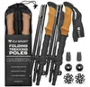 A set of four trekking poles with cork handles, along with accessories, displayed against a white background. Podgląd zdjęcia produktu