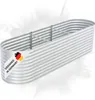 A silver, oval-shaped raised garden bed made of corrugated metal, shown from a diagonal angle against a white and light gray background with radiating lines. Produktbild-Vorschau