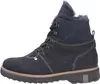 A side view of a navy blue bootie with gray fur lining. Anteprima dell’immagine prodotto