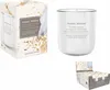 A product shot showing a scented candle and its packaging, along with a display box of the candles. Voir les images du produit