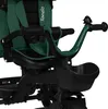 A close-up view of a green and black child's tricycle, focusing on the handlebars, seat, and storage basket. Produktbild-Vorschau