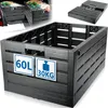 A collage of images showing a black foldable storage box in different contexts, including inside a car trunk and a separate view of its folded state. Produktbild-Vorschau