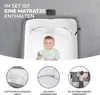 A baby is lying in a crib, with three circular insets showing features of the product. Náhled obrázku produktu