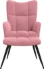 A pink velvet armchair with black legs, shown from the front. Voir les images du produit