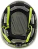 The inside of a white helmet with green straps. Produktbild-Vorschau