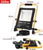 A product image showing a 200W LED work light with dimensions and a coiled power cord. A second image shows the light folded. Voir les images du produit