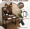 A vanity table with a mirror and lights, surrounded by decorative elements and feature callouts. Podgląd zdjęcia produktu