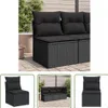 A collage of images showing a black poly rattan garden sofa with cushions, displayed in different configurations and close-ups. Podgląd zdjęcia produktu