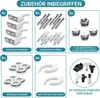 Collage of accessories for a radiator, with German text labels. Produktbild-Vorschau