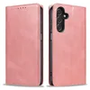 A pink flip cover phone case for a Samsung Galaxy A15 is shown from two angles. Produktbild-Vorschau