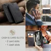 Collage of images showing a phone case, a man using a phone with a case, and a close-up of the case with cards and cash. Produktbild-Vorschau