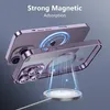 A purple iPhone case is shown magnetically attaching to a wireless charger. Produktbild-Vorschau