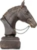 A dark brown polyresin bust of a horse's head with a black chain and gold accents, presented against a white background. Produktbild-Vorschau
