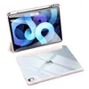 A pink iPad case with a transparent back is shown, with the iPad inside displaying its screen. The case is designed to hold an Apple Pencil. Produktbild-Vorschau