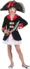 Piratin Kinderkostüm mit weißem Spitzenkleid und schwarzer Piratenjacke mit roten und goldfarbenen Details. Produktbild-Vorschau
