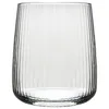 A clear studio shot of a single glass tumbler with vertical ridges. Produktbild-Vorschau