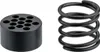 A black cylindrical object with multiple holes and a black coil spring are shown against a white background. Anteprima dell’immagine prodotto