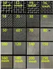 A collage of different mesh sizes, labeled with numbers and 'mesh'. Náhled obrázku produktu