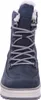 Front view of a blue winter boot with white fur trim and gray laces. Produktbild-Vorschau