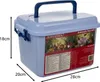 A light blue plastic toy storage box filled with animal figures, with a label showing various animals and product information. Anteprima dell’immagine prodotto