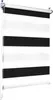 A roller blind with alternating black and white horizontal stripes, hanging from a white roller mechanism. Produktbild-Vorschau
