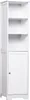 A white bathroom cabinet with open shelves and a closed cabinet. Produktbild-Vorschau