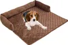 A beagle dog is lying on a brown quilted dog bed with raised sides. Náhled obrázku produktu