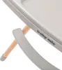 A close-up view of a baby high chair, showing the wooden legs and a gray plastic tray with the brand name 'baby mix' printed on it. Náhľad obrázku produktu