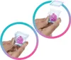 A collage of two images showing a person holding a small purple toy in a clear plastic container. Podgląd zdjęcia produktu