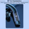 Close-up of a black Bluetooth earphone with a digital display showing '5.2 BT'. Voir les images du produit