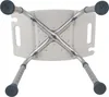 The underside of a white shower stool with adjustable gray legs is shown against a white background. Produktbild-Vorschau