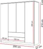 A diagram of a white wardrobe with dimensions indicated by red lines and text. Produktbild-Vorschau