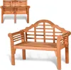 A wooden garden bench shown from the front and a smaller inset image showing the back of the bench. Podgląd zdjęcia produktu
