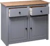 A grey sideboard with a wooden top and two open drawers. Podgląd zdjęcia produktu
