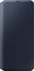 A dark blue book-style phone case is shown from the front. Produktbild-Vorschau