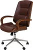 A brown leather office chair with wooden accents on a white background. Anteprima dell’immagine prodotto