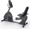 A black recumbent exercise bike is shown against a white background. Produktbild-Vorschau