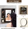 A collage showing a bathroom mirror cabinet, a wall cabinet, and a round mirror, with text explaining the '2-in-1 Design'. Náhled obrázku produktu
