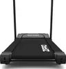 A close-up, front-facing view of a black and gray treadmill. Produktbild-Vorschau