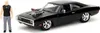 A black 1970 Dodge Charger R/T toy car with a figure of Dominic Toretto from Fast & Furious. Náhľad obrázku produktu