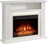 A white electric fireplace with a shelf above and a simulated fire. Produktbild-Vorschau