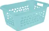 A light blue laundry basket with cut-out patterns on a white background. Produktbild-Vorschau