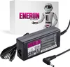 A black laptop power adapter with its cables is shown in front of a white box with a robot graphic and brand logo. Produktbild-Vorschau