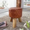 FineBuy Stolička Pravá koža / masívne drevo 35x46x35 cm Náhľad obrázku produktu 1