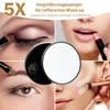 A collage of images showing different aspects of applying makeup, with a central focus on a magnifying mirror. Produktbild-Vorschau
