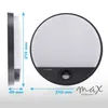 A black and white outdoor LED wall light with a motion sensor, shown with dimensions indicated. Produktbild-Vorschau