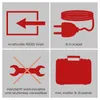 A collage of four icons with German text describing product features. Produktbild-Vorschau